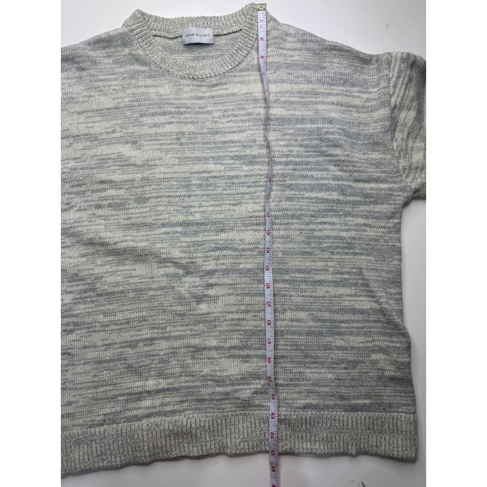 John Elliott Mens Grey White Space Dye Melange Knit Crewneck Sweater Relaxed Fit - Picture 8 of 11